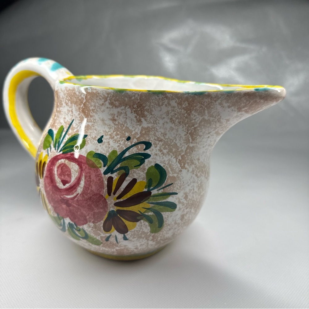Vintage Italian Ceramic Creamer Pitcher Hand Painted Floral Made In Italy - Picture 5 of 11